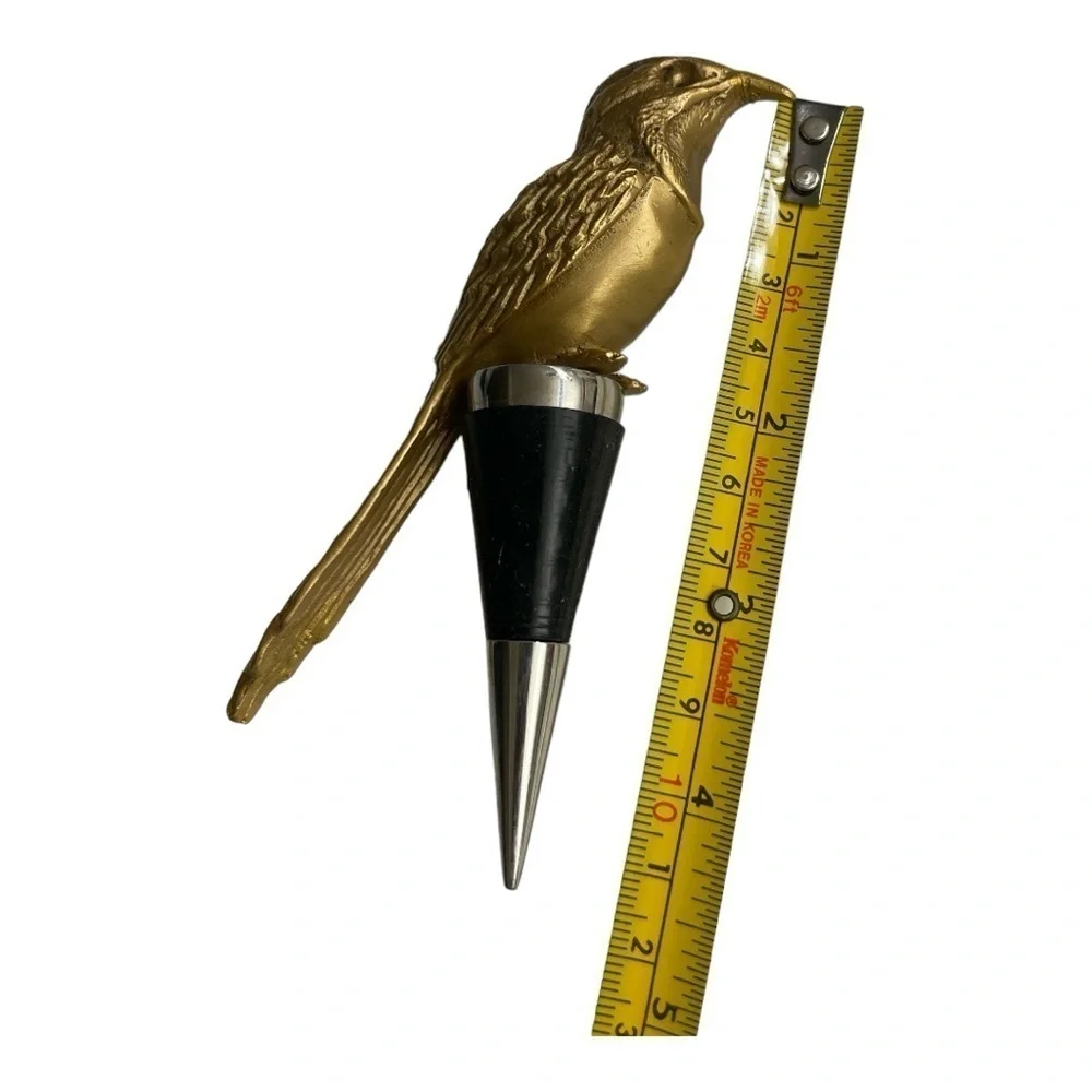 Metal Bird Figure Bottle/ Wine Stopper Rubber Matte Gold heavy/ solid